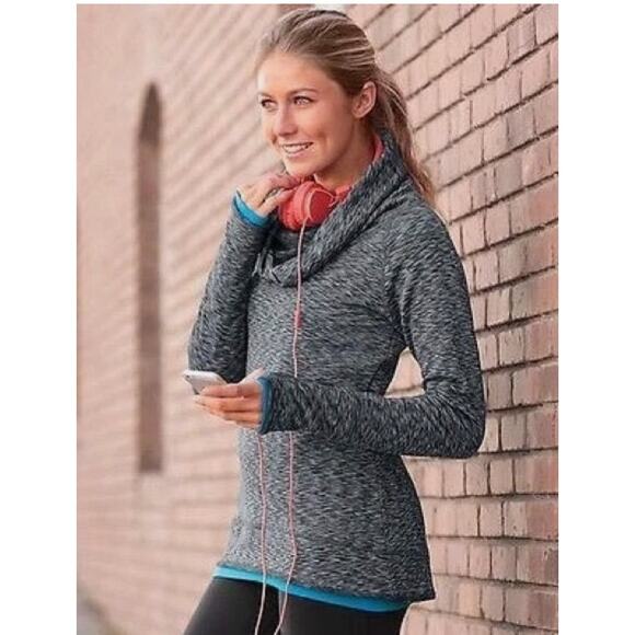 Athleta Top Womens Large Grey Space Dye Tranquillity Cowl Neck Pullover - Picture 1 of 8